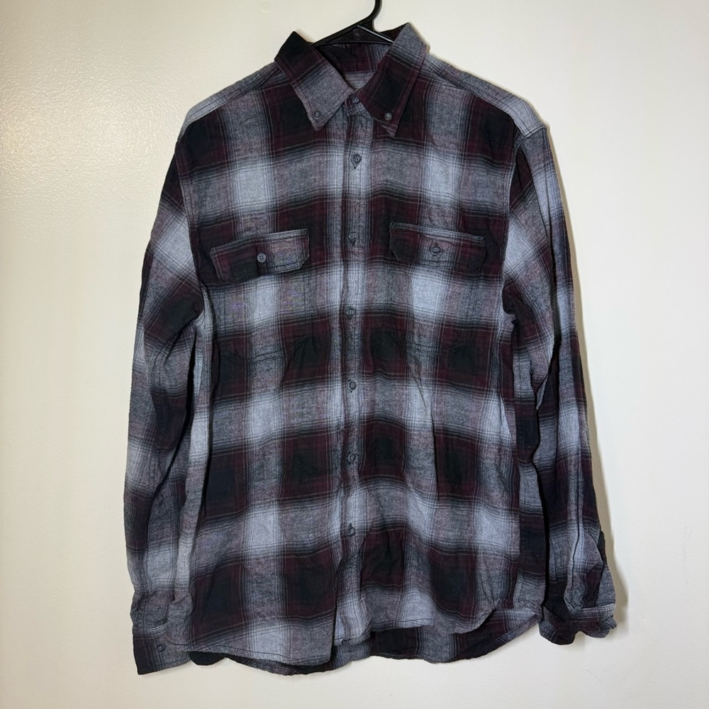 George Men’s Maroon and Gray Plaid Flannel